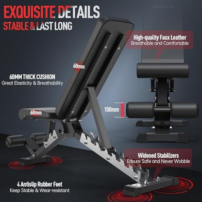 JOROTO Adjustable Weight Bench, 800LBS Workout Bench, Foldable Weight Bench for Home Gym, Flat Incline Decline for Sit Up Bench Press, 40LB Heavy Duty Build Strength Training Bench