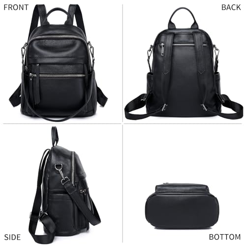 Genuine Leather Backpack Purse For Women Black | Real Soft Leather, Convertible, Ladies Daypack Shoulder Bag - color: Black