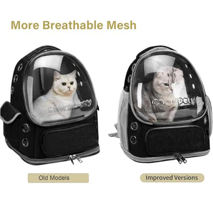 Cawypety Cat Backpack Carrier, Breathable Cat Carrier Large Space Bubble Pet Backpack for Kitty Small Dog up to 12lbs, Transparent & Foldable Pet Carrier for Travel Hiking (Black - color: Black