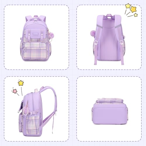 MUSEVOS Girls Backpack, Ideal School Backpack for Girls from Elementary to Teen Years, Kawaii Bookbag Cute Large Capacity - color: Purple