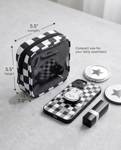 Clear Checkered Makeup Bag, Small Cosmetic Pouch with Zipper Mini Waterproof Makeup Purse Organizer Cute Cosmetic Bag Travel TSA Approved Toiletry Bag Car Organizer for Women Girls (Black) - color: Black