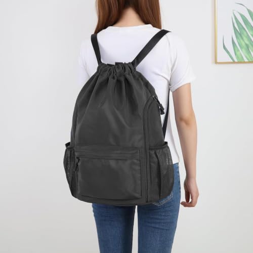 Valleycomfy Waterproof Drawstring Gym Backpack Bag for Men & Women,Sports Gym Bag with Side Pocket Grey - color: A-grey
