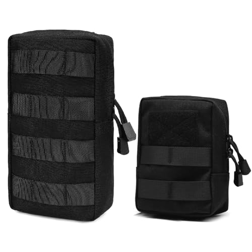 Azarxis Molle Pouches, Tactical Compact EDC Small Utility Pouch Waist Bags Sundries Storage Admin Organize Gear Gadget for Military Backpack - color: #02 Black - 5.91"x4.33" + 8.28"x4.33" - 2 Pack
