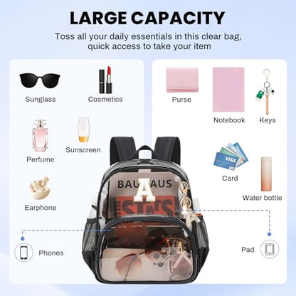 PIG PIG GIRL Clear Backpacks for Stadium Events Approved 12×6×12 Clear Bookbag for Women Mini Transparent Letter Back Pack, Semi-black, Letter-A - color: Semi Black, style: A