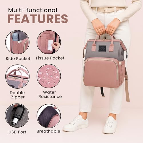Multifunctional Baby Diaper Bag Backpack with Changing Station Baby Bag for Moms, Dads, Shower Gifts for Newborn Essentials - color: Diaper Bag Pink