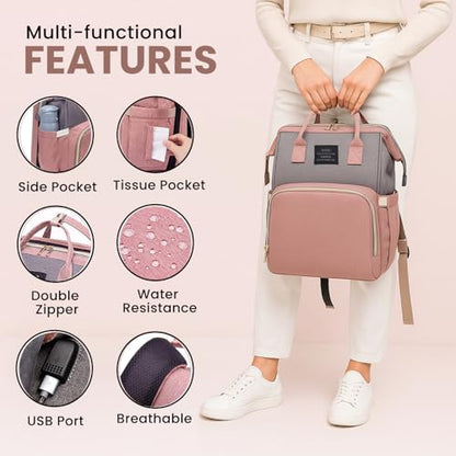 Multifunctional Baby Diaper Bag Backpack with Changing Station Baby Bag for Moms, Dads, Shower Gifts for Newborn Essentials - color: Diaper Bag Pink