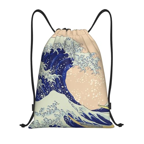 Gianlaima Japanese Kanagawa Ocean Great Wave Waves Drawstring Bags Backpack Sport Ball Bag Sport Gym Sack Drawstring Bag String Bag Yoga Dance Travel Bag For Men Women - color: Black14