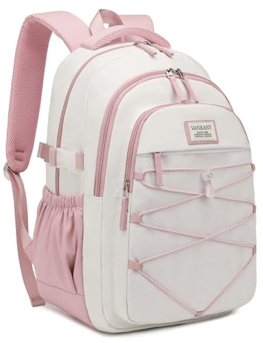 Teen Backpack for Girls, Women Bookbag for College Students Middle High School, Aesthetic Schoolbag Back Pack, White Pink - color: White Pink, size: 15.6in