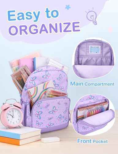 VASCHY Kids Backpacks, 12L Toddler & 17.5L School Backpacks, Lightweight Water-Resistant for Boys and Girls Ages 3-12 - color: Purple Flutter-s, size: Small