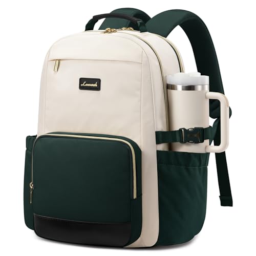 LOVEVOOK Laptop Backpack for Women with Pouch Pocket for Large Capacity Cup,17 Inch Teacher Nurse College Work Backpack Purse,Waterproof Laptop Bag Computer Back Pack for Travel, Beige-Green-Black - color: Beige - Dark Green - Black, size: 17 Inch