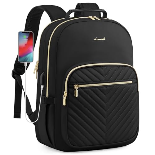 LOVEVOOK Laptop Backpack Purse for Women, Work Travel Computer Bags, College School Backpack for Student Girl, Quilted Casual Daypack with USB Port, Fit 15.6 Inch Laptop, Black - color: A Black, size: 15.6-Inch