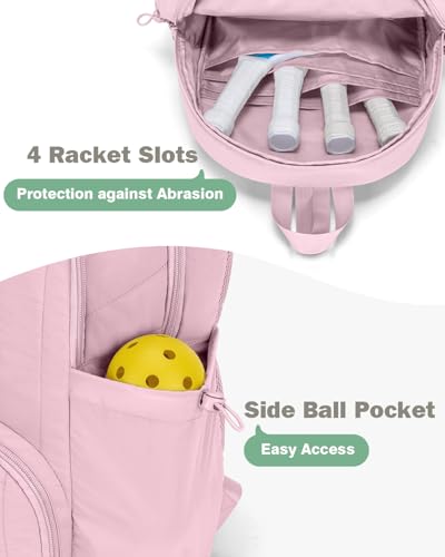 Pickleball Bag, Pickleball Backpack with Shoe Compartment and Paddle Slots, Large Sports Gym Backpack with Wet Pocket - color: Pink