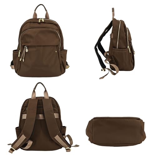 M-ioi-M Medium Backpack Purse for Women, Fashion Nylon Daypack with Gold Hardware, Lightweight Water-Resistant Rucksack for College, Work, Travel, Everyday Use, Fits 13–14" Laptop(Walnut Brown,Medium) - color: Walnut Brown,medium