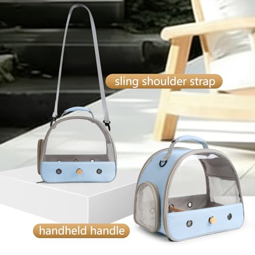 Bird Carrier, Portable Small Bird Parrot Parakeet Carrier with Standing Perch and Stainless Steel Tray, Side Access Window Collapsible (Blue, Clear Windows) - color: Blue