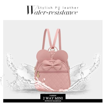 KL928 Girls Mini Backpack Bowknot Polka Dot Cute Small Daypacks Convertible Shoulder Bag Purse for Women - color: Dx-light Pink
