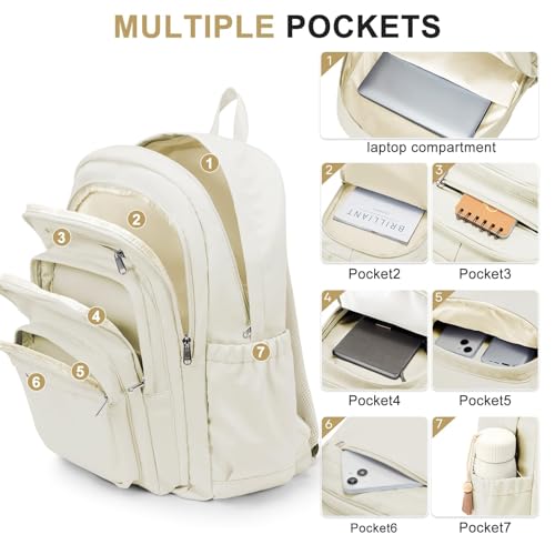 College Backpack For Women Men,Lightweight High School Bag,School Backpack With Lots Of Pockets,Cute Bookbag For Teens Boys Girls,Casual Daypack Backpack For School(Beige) - color: F2-white