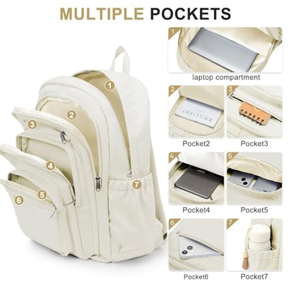 College Backpack For Women Men,Lightweight High School Bag,School Backpack With Lots Of Pockets,Cute Bookbag For Teens Boys Girls,Casual Daypack Backpack For School(Beige) - color: F2-white