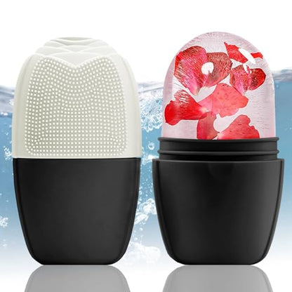 XHJRI Ice Face Roller Massager,Ice Cube Roller for Face, Eyes and Neck Naturally Conditioning and Skin Care,De-Puff Eye Bags,Reduce Migraine Pain,Reusable Massage Silicone Ice Mold (New Black White) - color: New Black White