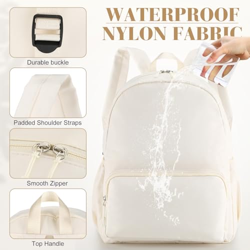 1 Piece Nylon Backpack Kids School Backpack for Toddler Girls Boys Plain Waterproof Preppy Bookbags Travel for Student (Creamy White) - color: Creamy White