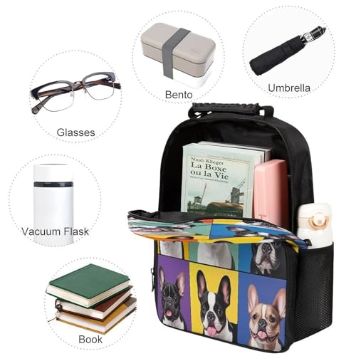 Supdreamc Lightweight Backpack for Gym Travel Bicycle, Big Capacity Multipurpose Anti-Theft Carry On Bag, French Bulldog Pet Travel Hiking Bag Day Pack - color: Pattern 439