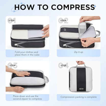 OlarHike 6 Set Compression Packing Cubes for Travel Essentials,Compressible Expandable Space Saver Bags for Organizing Clothes,Luggage Suitcase Garment Bags with Over 1000 pcs Mesh Holes(Black) - color: Black