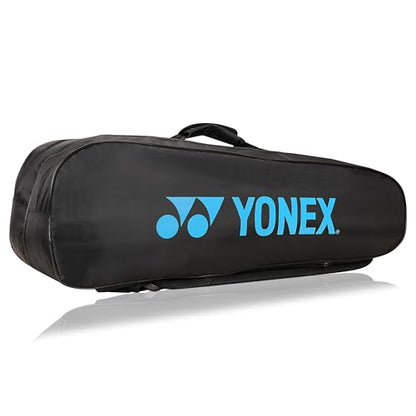 Yonex Stylish Badminton Kit-Bag |Double Zipper Compartment for Storage of 6 Rackets and Clothes|Side Pocket |Back Straps |Accessories Compartment |Made in India - color: BLACK SKY BLUE