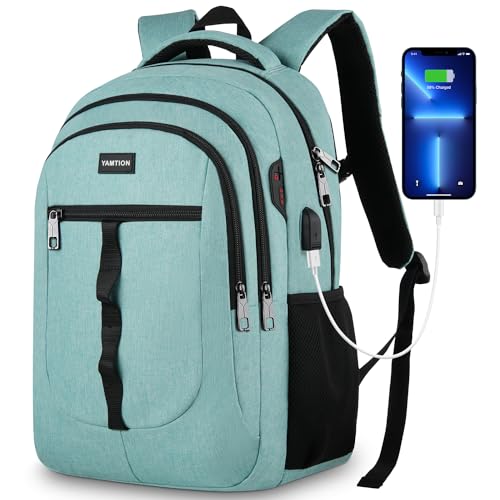 YAMTION School Backpack for Teen Girls and Boys 15.6 inch Laptop Bookbag Backpack with USB for High School College Students - color: Green, size: 17.3 inch