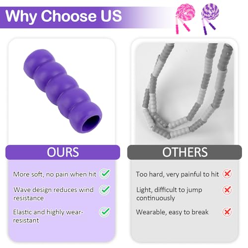 Jump Rope for Kids, Adjustable Jump Ropes for 4 5 6 7 8 10 12, Tangle Free Jumping Rope Age 8-12, Segmented Soft Beaded Skipping Rope for Women Fitness - color: Pink and Purple