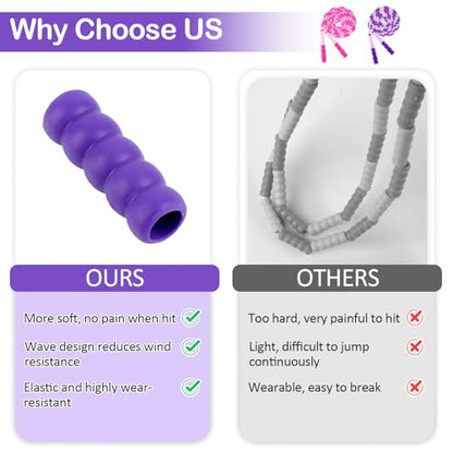 Jump Rope for Kids, Adjustable Jump Ropes for 4 5 6 7 8 10 12, Tangle Free Jumping Rope Age 8-12, Segmented Soft Beaded Skipping Rope for Women Fitness - color: Pink and Purple