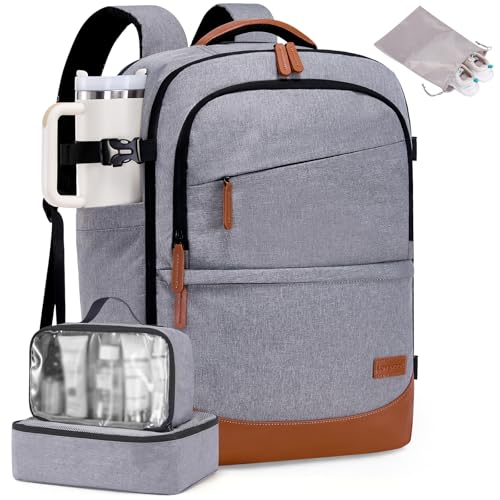 LOVEVOOK Travel Backpack for Women & Men, 40L Carry on Backpack Airline Approved, Large TSA Personal Item Travel Bag fits 17.3" Laptop, Business Weekender Bag for Essentials, 4Pcs - color: Gray-brown, size: 17.3 Inch-4Pcs