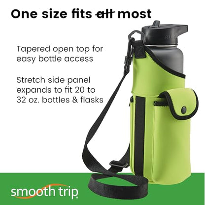 Smooth Trip AquaPockets Neoprene Water Bottle Holder with Strap - Neoprene Sling Bag with Water Bottle Holder, Phone Pouch and Adjustable Strap for Walking and Hiking - Fits up to 32 oz. Bottles