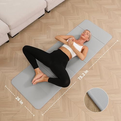 PAIDU Foldable Yoga Mat - 10mm Extra Thick, 75"26" Non-Slip Exercise Fitness Mat | SGS Eco-Certified, Portable for Yoga/Pilates/Studio/Home Workout - color: Grey