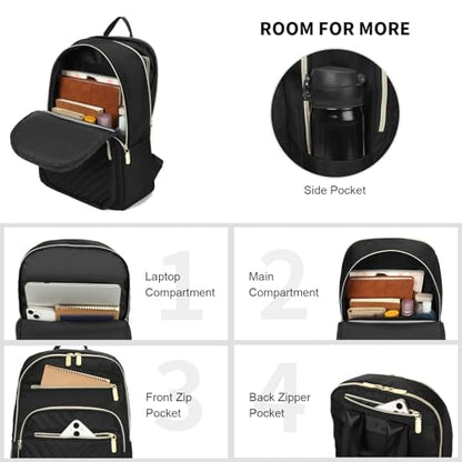 GAEKEAO Laptop Backpack Purse for Women 15.6 Inch Travel Computer Bags Fashion Casual Daypacks for Work College Business Black - color: Black