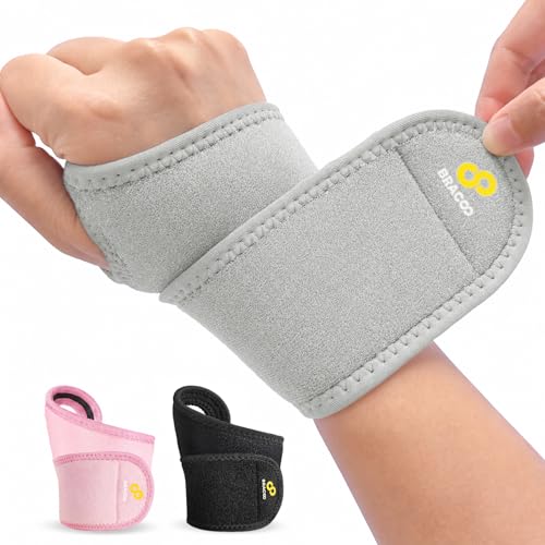 Bracoo Wrist Brace Compression Wrap – Adjustable Support Strap for Carpal Tunnel, Tendonitis, Arthritis, Pain Relief – Fitness & Weightlifting Wristband – Left or Right Hand – WS10 - color: Grey