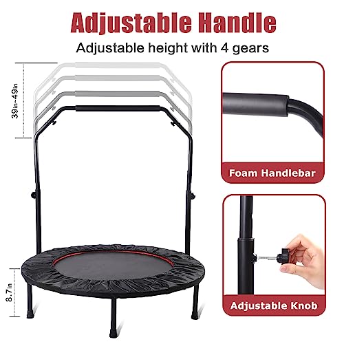 Rebounder Trampoline for Adults, 40"/50" Foldable Spring Fitness Trampoline - 450 lbs Capacity, Quiet & Stable Indoor/Outdoor Exercise Equipment for Cardio Workout - style: 40" WITH BAR