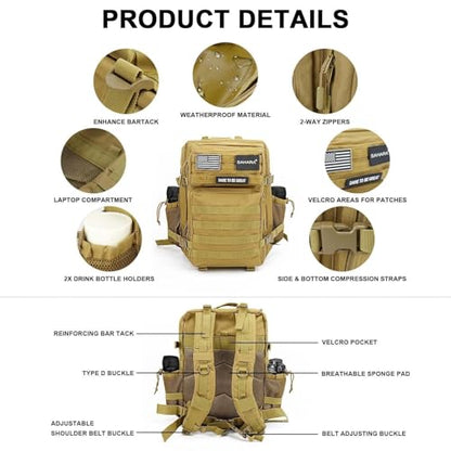 SAHARA - Raider Series Travel Bag & Laptop Backpack for Laptops up to 17.3-inch, Khaki, (LT00089) - color: Khaki