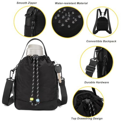 Water Bottle Carrier Bag with Strap, Water Bottle Holder Crossbody Backpack Handbags for Women Men for Hiking,Cycling - color: Black