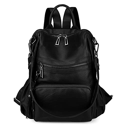 Uromee Travel Backpack Purse for Women Vegan Leather Ladies Fashion Tassel Shoulder Bag Convertible - color: 0243 Black