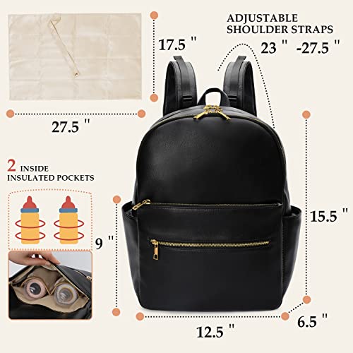 Omanmoli Diaper Bag Backpack Baby Diaper Bag Leather Diaper Bag Backpack Mom Dad with 18 Organizing Pouches,6 Insulated Pockets,Changing Pad,Stroller Straps, Large Capacity,Waterproof(Black) - color: Black