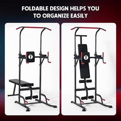 Multi-Functional Pull Up Bar, Adjustable Dip Bar, Pullup Bar with Foldable Bench, Strength Training Equipment for Home Gym