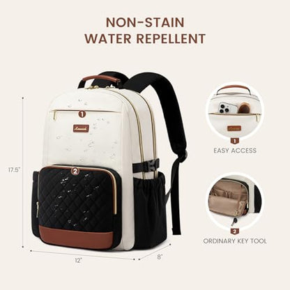 LOVEVOOK Laptop Backpack for Women with Pouch Pocket for Large Capacity Cup,15.6 Inch Teacher Nurse College Work Travel Backpack Purse,Waterproof Laptop Computer Bags,Beige-Black-Brown+Diamond-shaped - color: Beige - Black - Chestnut Brown + Diamond-shape