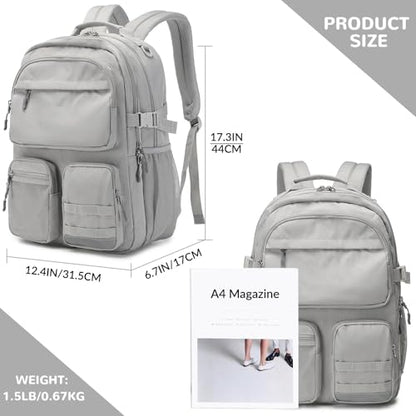 Lohol Water Resistant Backpack with Multifunctional Pockets for Teens, Durable Bookbag fits 15.6 inch Laptop for School Travel College, 25L (Grey) - color: Grey