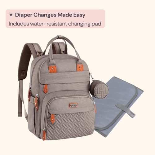 BabbleRoo Diaper Bag Backpack - Baby Essentials Travel Tote - Multi Function Water Resistant Diaper Bag, Travel Essentials Baby Bag with Changing Pad, Stroller Straps & Pacifier Case - Unisex, Khaki - color: Khaki, size: Large