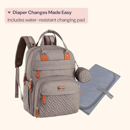 BabbleRoo Diaper Bag Backpack - Baby Essentials Travel Tote - Multi Function Water Resistant Diaper Bag, Travel Essentials Baby Bag with Changing Pad, Stroller Straps & Pacifier Case - Unisex, Khaki - color: Khaki, size: Large
