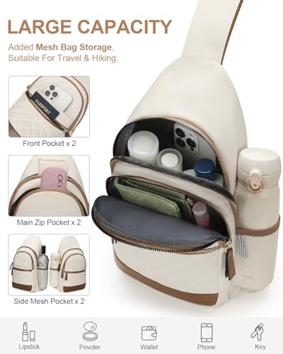 Capolo Crossbody Bags for Women Waterproof Sling Shoulder Bag Fanny Pack - color: Beige, size: Large