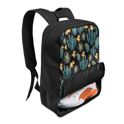18.5in Basketball Backpack Basketball Bag with Shoe Compartment & Ball Holder, Waterproof Bag for Soccer Volleyball - color: Simple Green Cactus Print