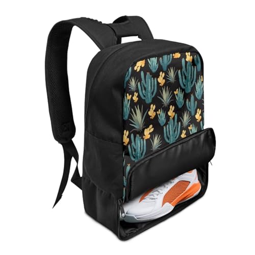 18.5in Basketball Backpack Basketball Bag with Shoe Compartment & Ball Holder, Waterproof Bag for Soccer Volleyball - color: Simple Green Cactus Print
