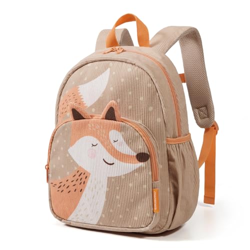 mommore Corduroy Toddler Backpack for Boys, Girls Bookbag for Preschool Kindergarten, 3D Cute Daycare Backpack 13 inch - Fox - color: Fox, style: Toddler-13"h