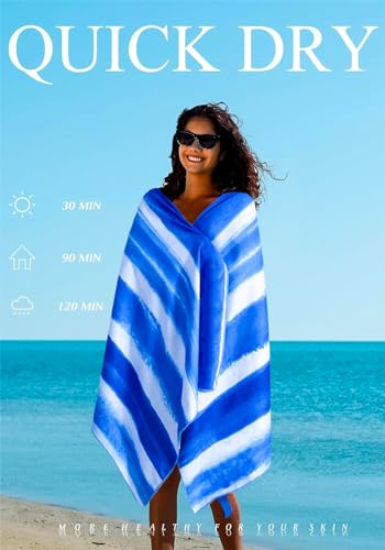 Yongoes 2 Pack Microfiber Lightweight Thin Beach Towel Sand Free Quick Dry Super Absorbent Large Towels for Swimming Pool Yoga Gym Travel Vacation Beach Accessories Essentials Stripes - color: 2 Pack Blue Stripes