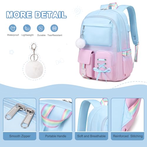 Scothen Backpacks for Girls, Girls Backpack with Lunch Box & Pencil Pouch for Teens Girl Kids Elementary Middle High School College Student Bookbag Daypack Laptop Travel Backpack for Women - color: Blue Purple